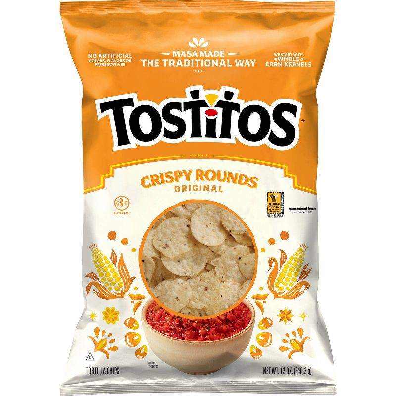 slide 1 of 11, Tostitos Crispy Rounds Tortilla Chips - 12oz: Gluten-Free, No Artificial Flavors, 12 oz