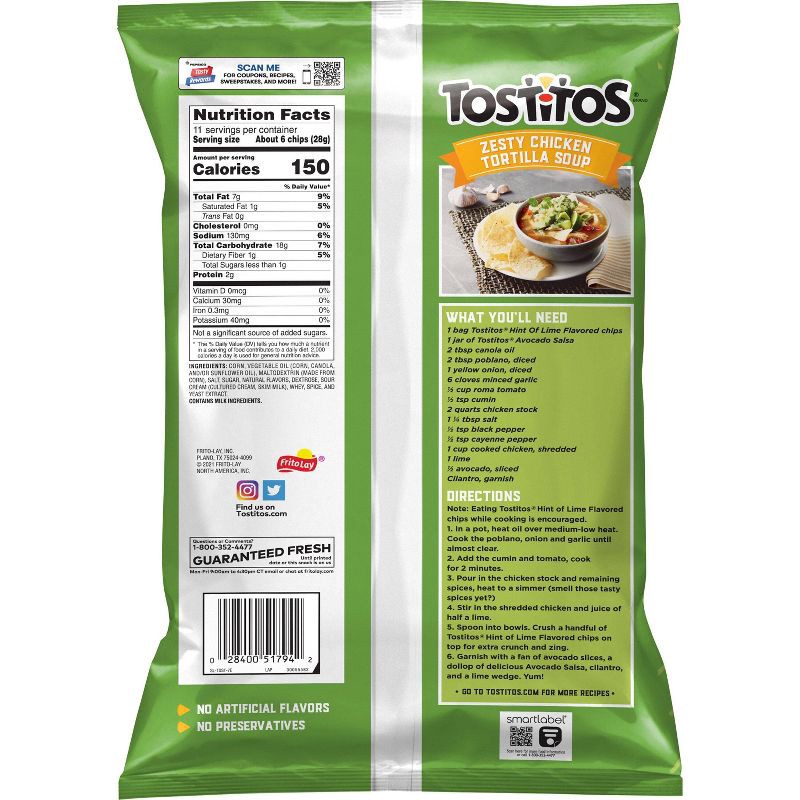 slide 2 of 3, Tostitos Hint Of Lime Tortilla Chips - 11oz, 11 oz