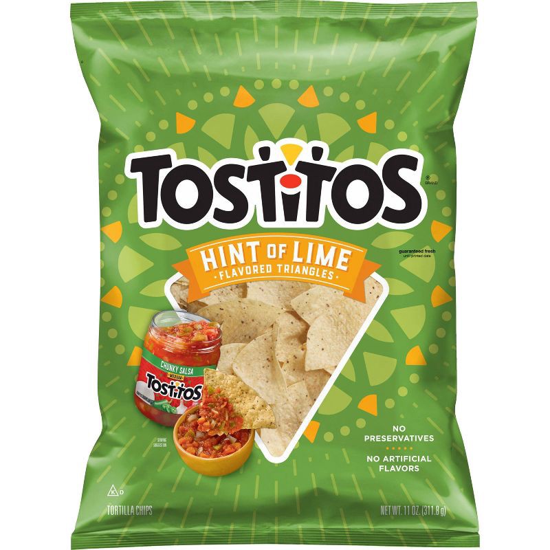 slide 1 of 9, Tostitos Hint Of Lime Tortilla Chips - 11oz: No Artificial Flavors, No Preservatives, 11 oz