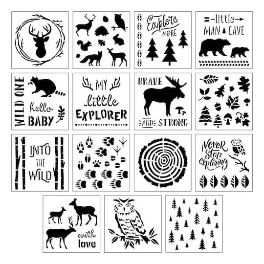 slide 1 of 3, Woodland Stencils By Craft Smart, 12" X 12", 12 in x 12 in