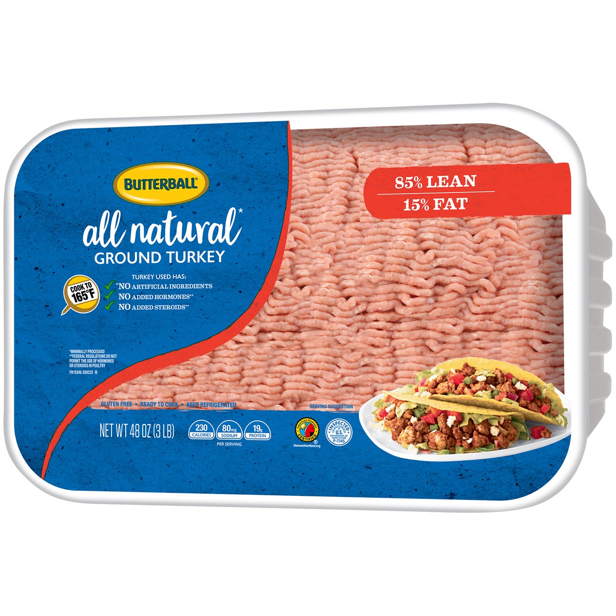 slide 2 of 9, Butterball® all natural ground turkey, 85% lean, 48 oz