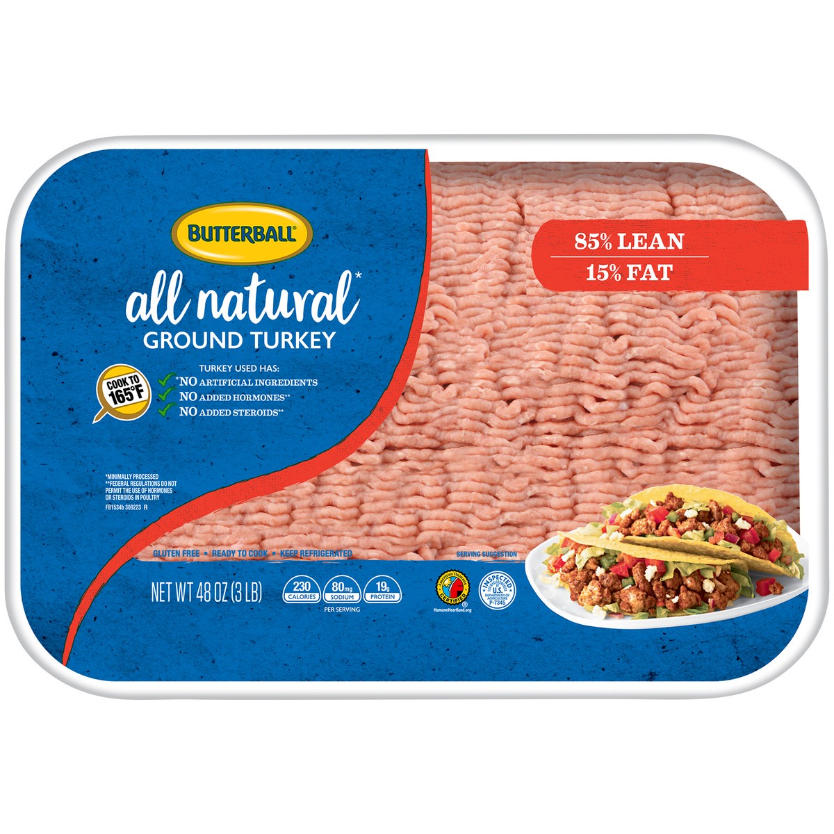 slide 5 of 9, Butterball® all natural ground turkey, 85% lean, 48 oz