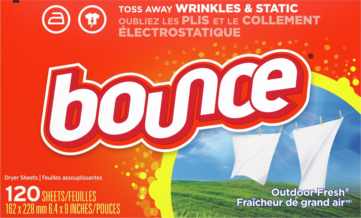 slide 3 of 6, Bounce Outdoor Fresh Scented Fabric Softener Dryer Sheets, 120 Count, 120 ct