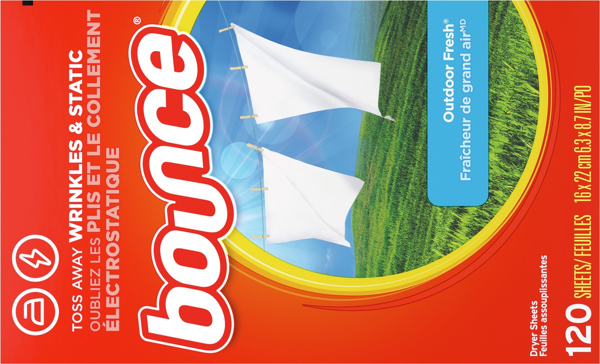 slide 4 of 6, Bounce Outdoor Fresh Scented Fabric Softener Dryer Sheets, 120 Count, 120 ct