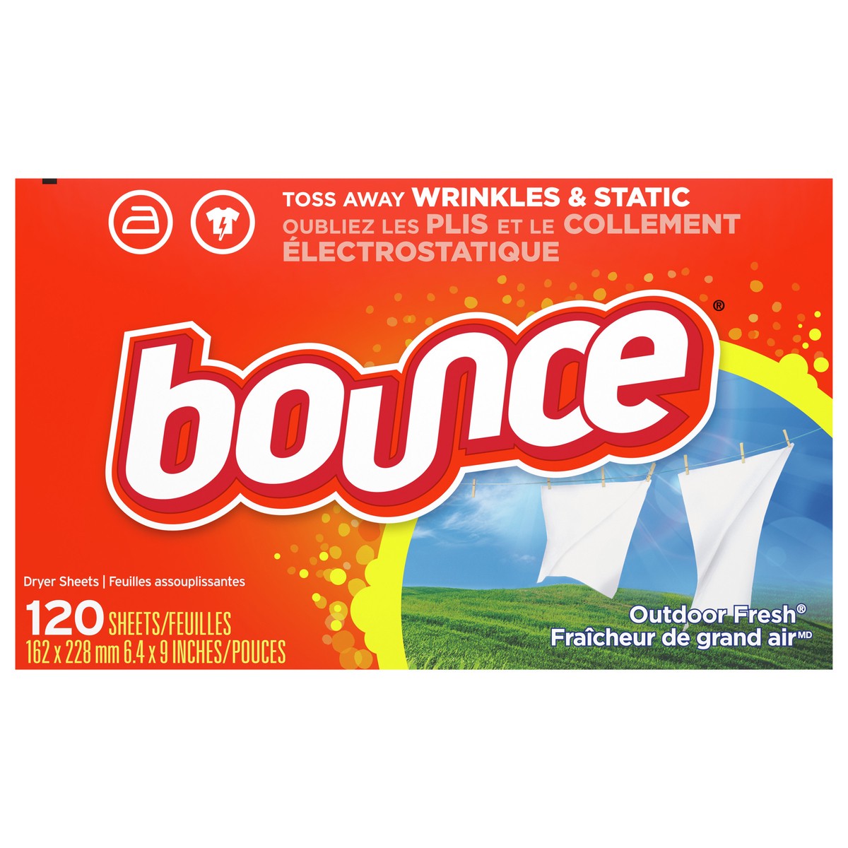 slide 5 of 6, Bounce Outdoor Fresh Scented Fabric Softener Dryer Sheets, 120 Count, 120 ct