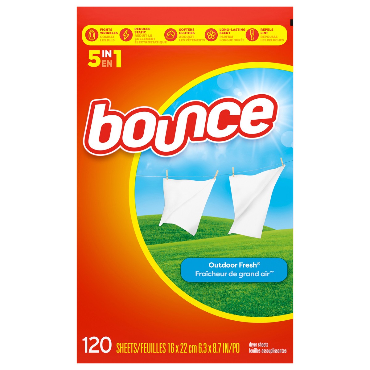 slide 1 of 6, Bounce Fabric Softener Sheets, Outdoor Fresh Scent, 120 Count, 120 ct