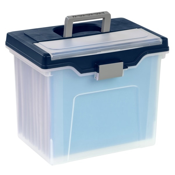 slide 1 of 5, Office Depot Brand Mobile File Box, Large, Letter Size, 11-5/8"H X 13-13/6"W X 10"D, Clear/Blue, 1 ct