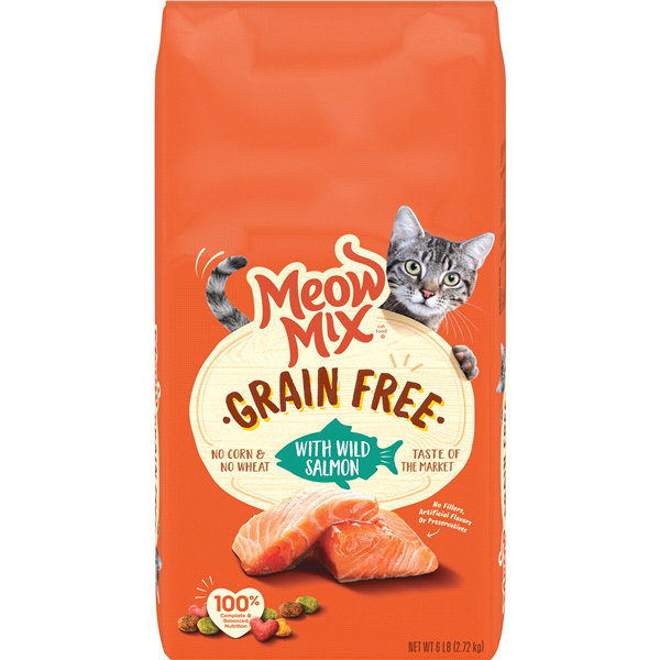 slide 1 of 1, Meow Mix Grain Free with Wild Salmon, 6 lb