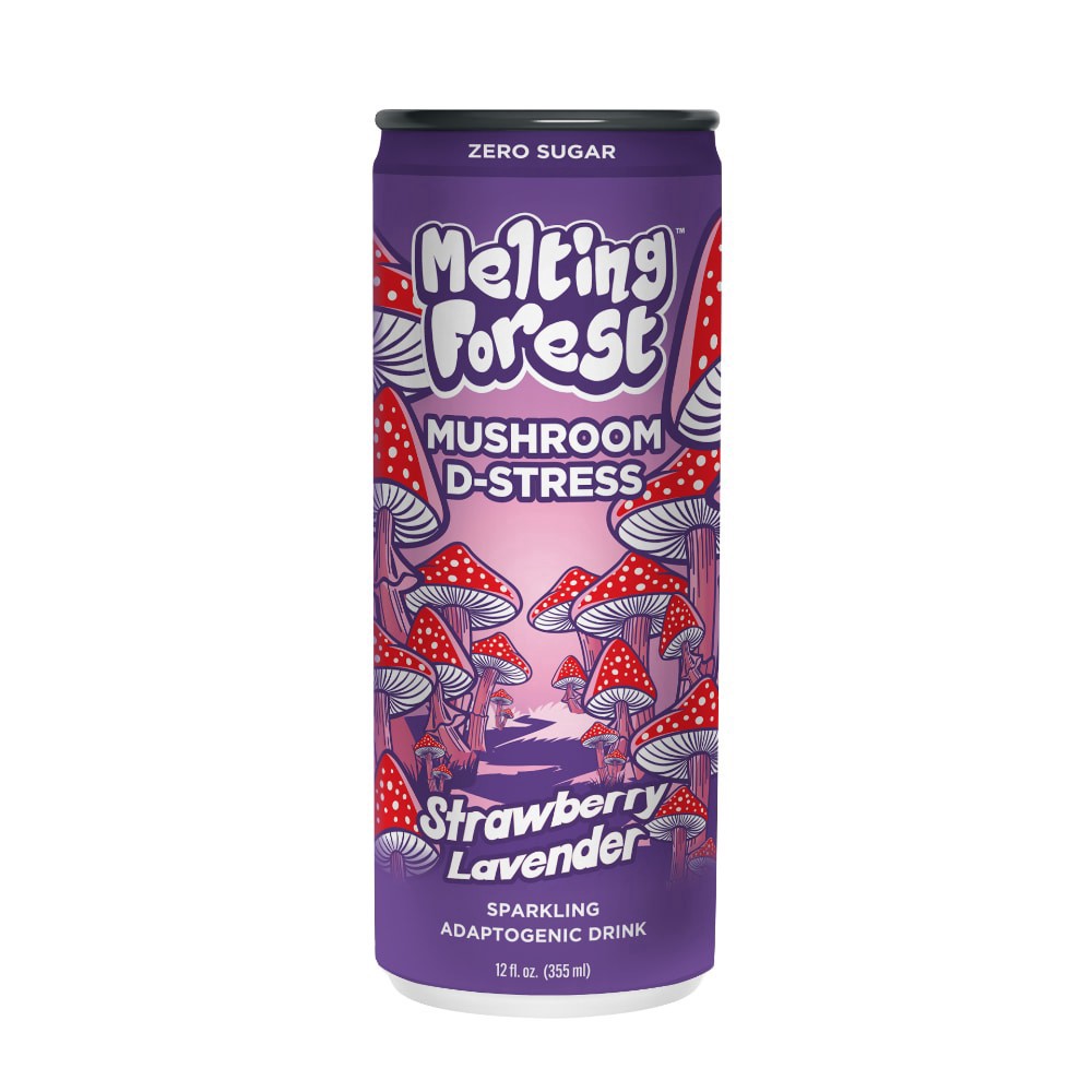 slide 1 of 1, Melting Forest Mushroom D-Stress Strawberry Lavender Sparkling Adaptogenic Drink, 12 fl oz