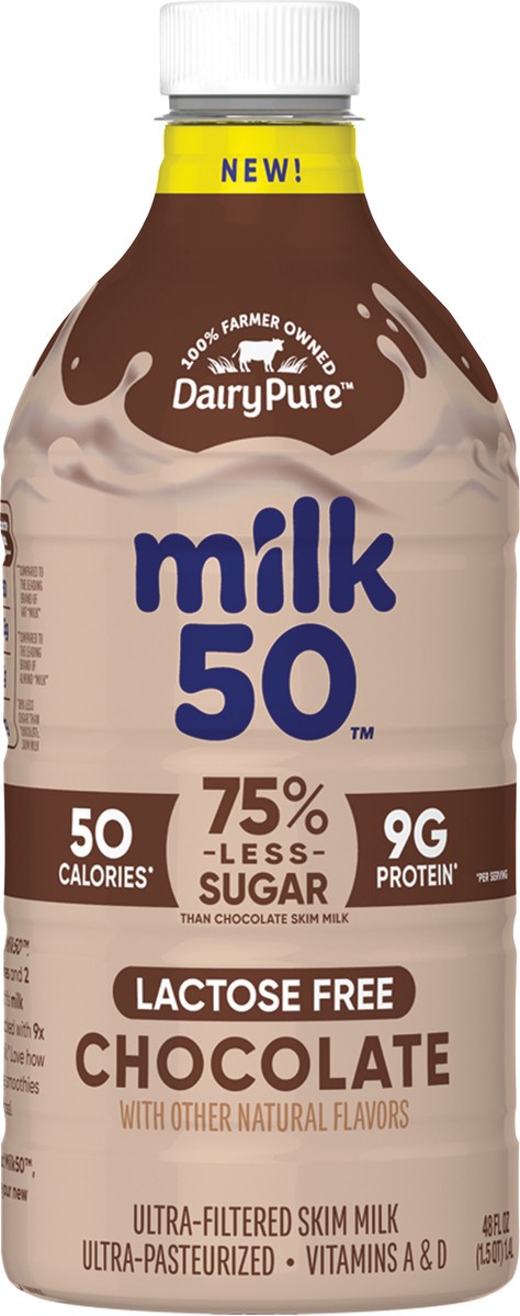 slide 2 of 14, Dairypure Milk50 Fat Free Chocolate Lactose Free Ultra-pasteurized 48 Fluid Ounce Plastic Bottle - 48 FZ, 48 fl oz