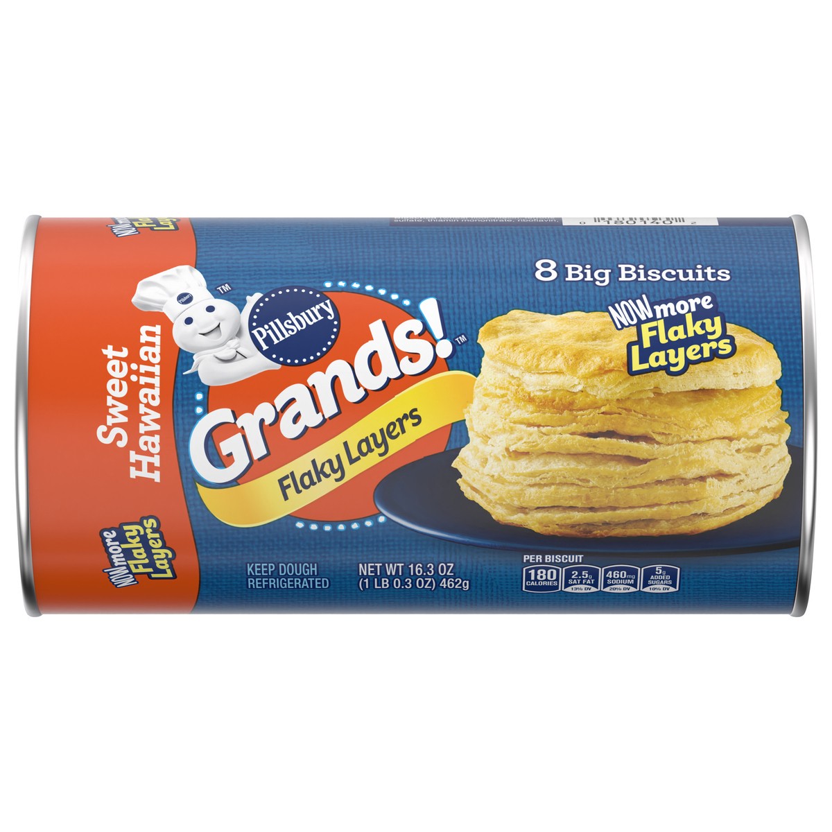 slide 1 of 14, Grands! Flaky Layers Biscuits, Sweet Hawaiian, 8 Ct, 16.3 oz, 8 ct