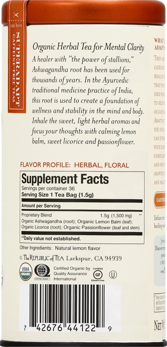 slide 7 of 12, The Republic of Tea SuperAdapt Bags Clarity & Calm Ashwagandha Herbal Tea - 36 ct, 36 ct