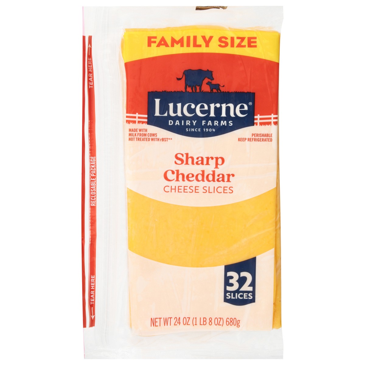 slide 1 of 4, Lucerne Sharp Cheddar Cheese Slices Family Size 24 Oz - 24 OZ, 24 oz