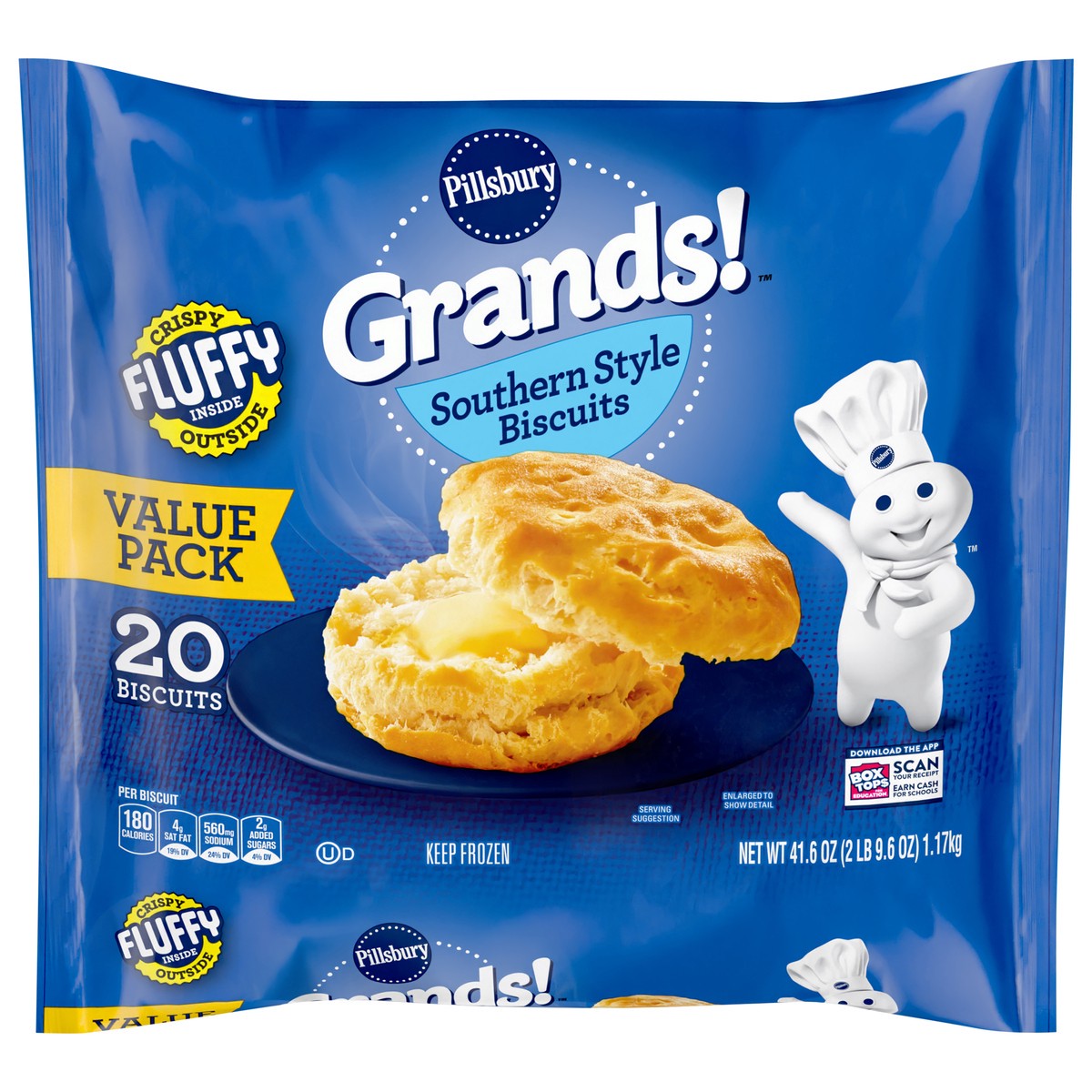 slide 1 of 9, Grands! Southern Style Frozen Breakfast Biscuits, Value Pack, 20 ct., 41.6 oz, 20 ct