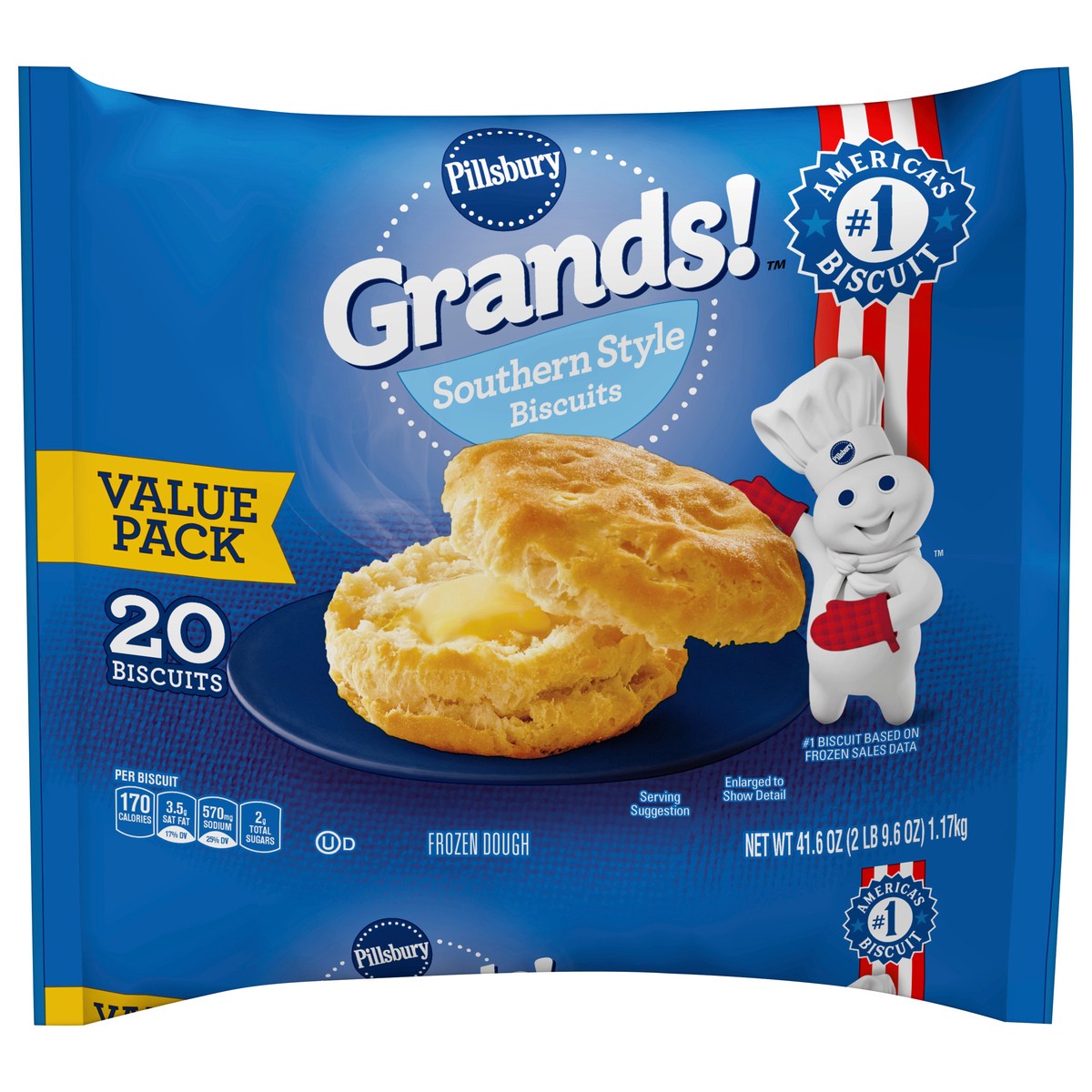 slide 1 of 1, Pillsbury Grands!, Southern Style, 20 Frozen Biscuits, 41.6 oz