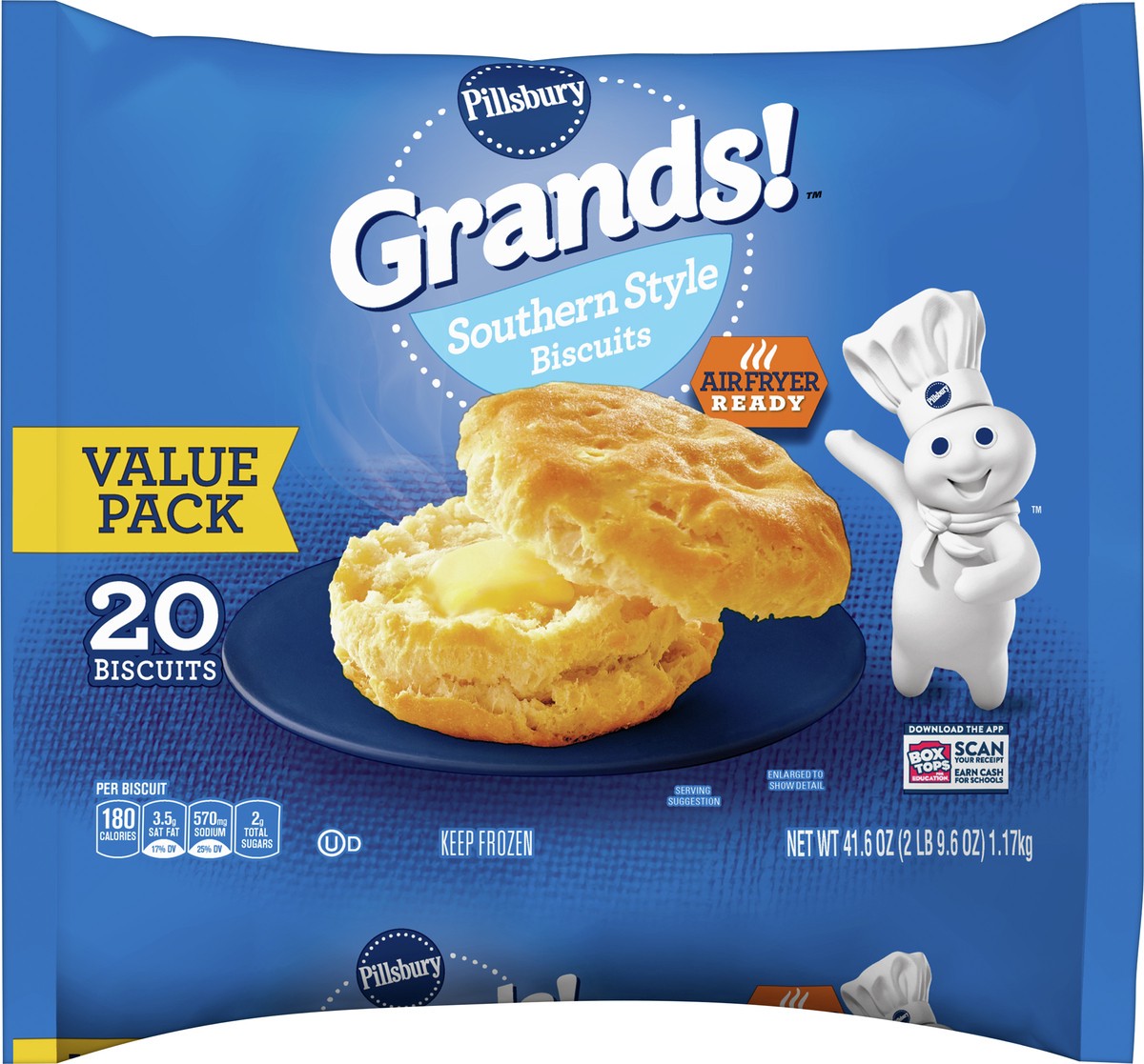 slide 9 of 9, Grands! Southern Style Frozen Breakfast Biscuits, Value Pack, 20 ct., 41.6 oz, 20 ct