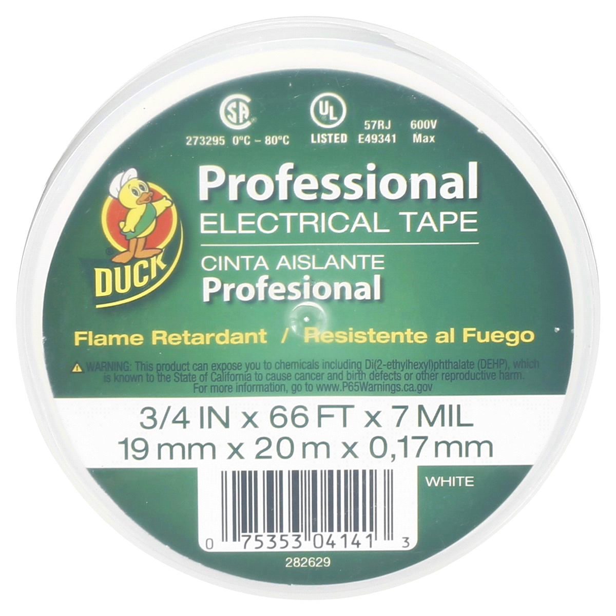 slide 1 of 1, Duck Professional White Electrical Tape, 0.75 in x 66 ft