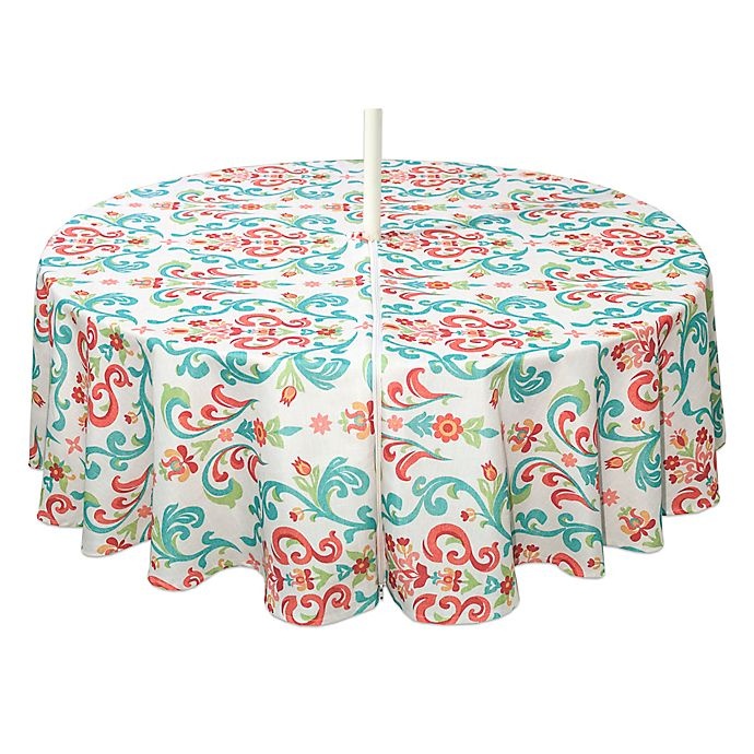 slide 1 of 1, Destination Summer Odesa Round Indoor/Outdoor Tablecloth with Umbrella Hole, 70 in