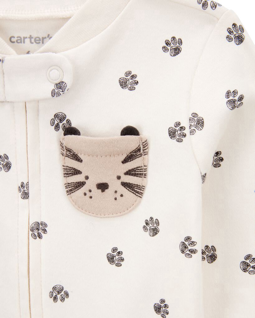 slide 2 of 3, Carter's Baby Tiger Print 2-Way Zip Cotton Sleep & Play Pajamas - Ivory Ivory 9M, 1 ct