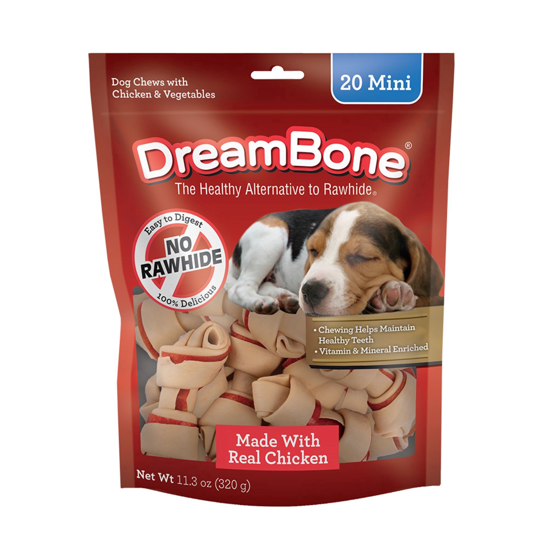 slide 1 of 1, DreamBone Classic Bone Mini Rawhide-Free Chews for Dogs, 11.3 oz., Count of 20, 11.3 oz; 20 ct