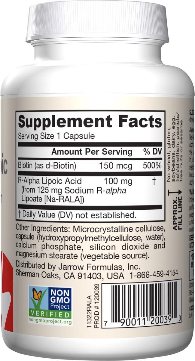 slide 4 of 4, Jarrow Formulas R-Alpha Lipoic Acid 100 mg with Biotin 150 mcg - 60 Servings (Capsules) - High Bioavailability - Antioxidant Support - Glucose & Lipid Metabolism - Dietary Supplement - Vegan, 60 ct