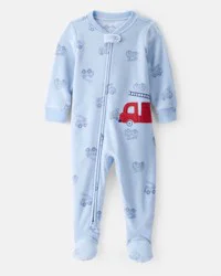 Carter's Baby Boy Firetruck Print Loose Fit 2-Way Zip 1-Piece Pajamas - Blue - 24M
