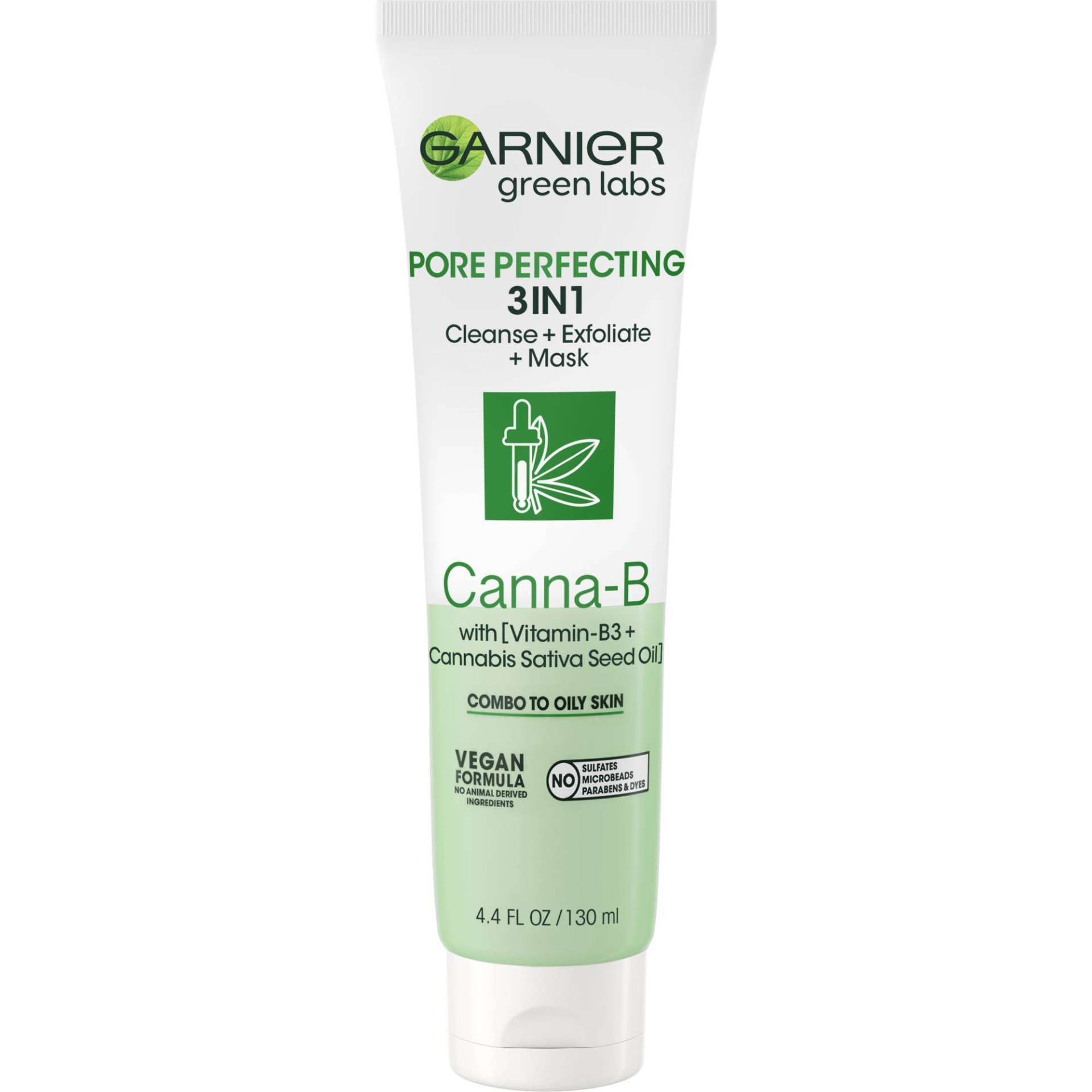 slide 1 of 1, Garnier Green Labs Canna-B Pore Perfecting Clay 3-in-1 Cleanser, 4.4 fl oz