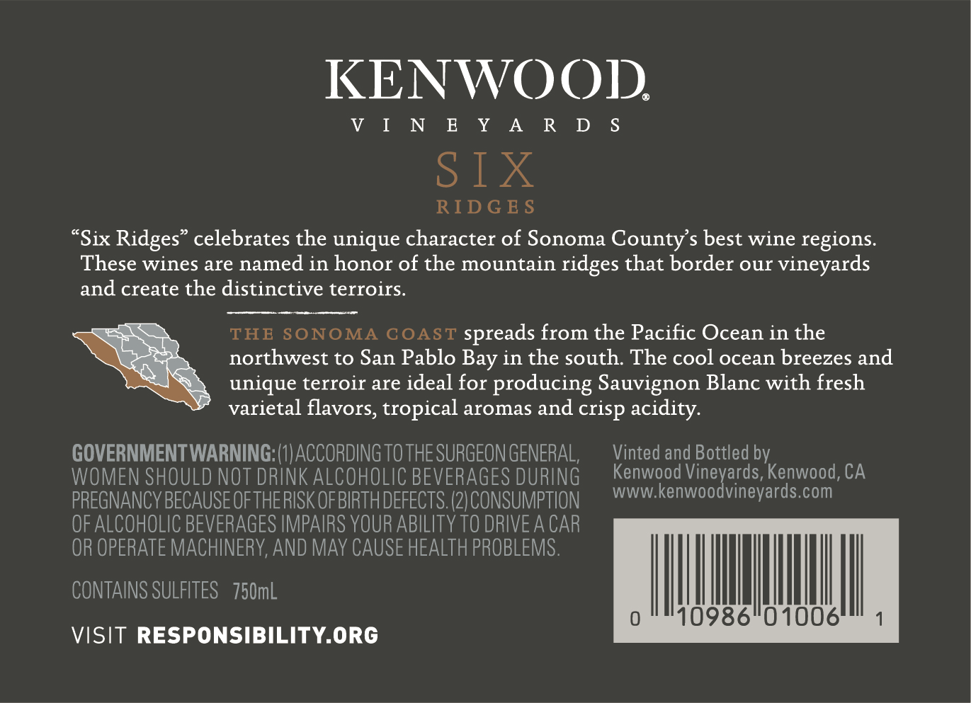 slide 7 of 8, Kenwood Six Ridges Sauvignon Blanc 750mL Bottle, 750 ml
