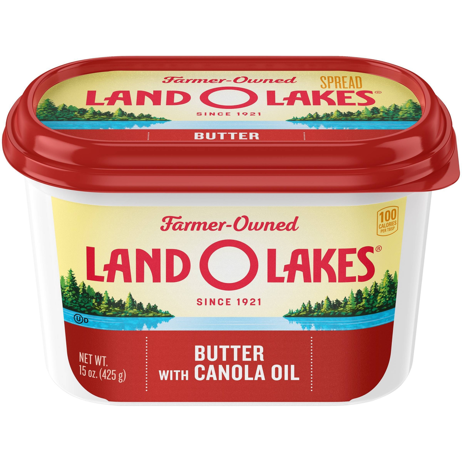 slide 1 of 8, Land O'Lakes Spreadable Butter With Canola Oil, 15 oz