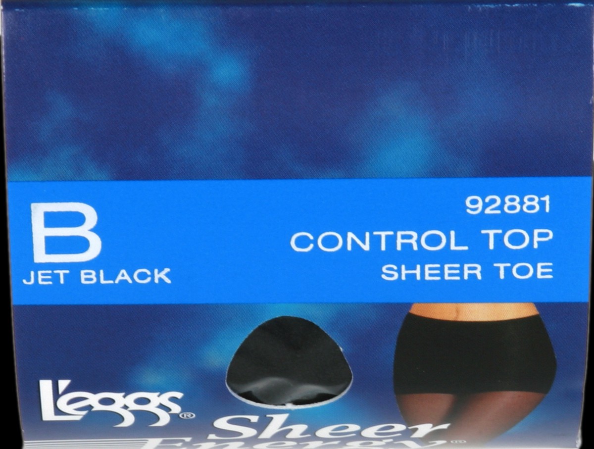 slide 2 of 6, L'eggs Sheer Energy Control Top No-Roll Waistband Medium Support Leg Pantyhose Jet Black Size B, 1 ct