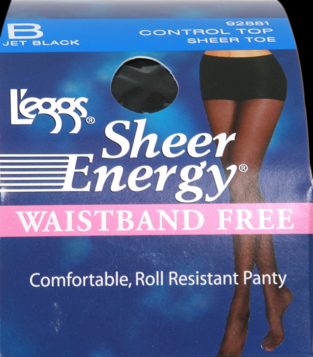 slide 6 of 6, L'eggs Sheer Energy Control Top No-Roll Waistband Medium Support Leg Pantyhose Jet Black Size B, 1 ct