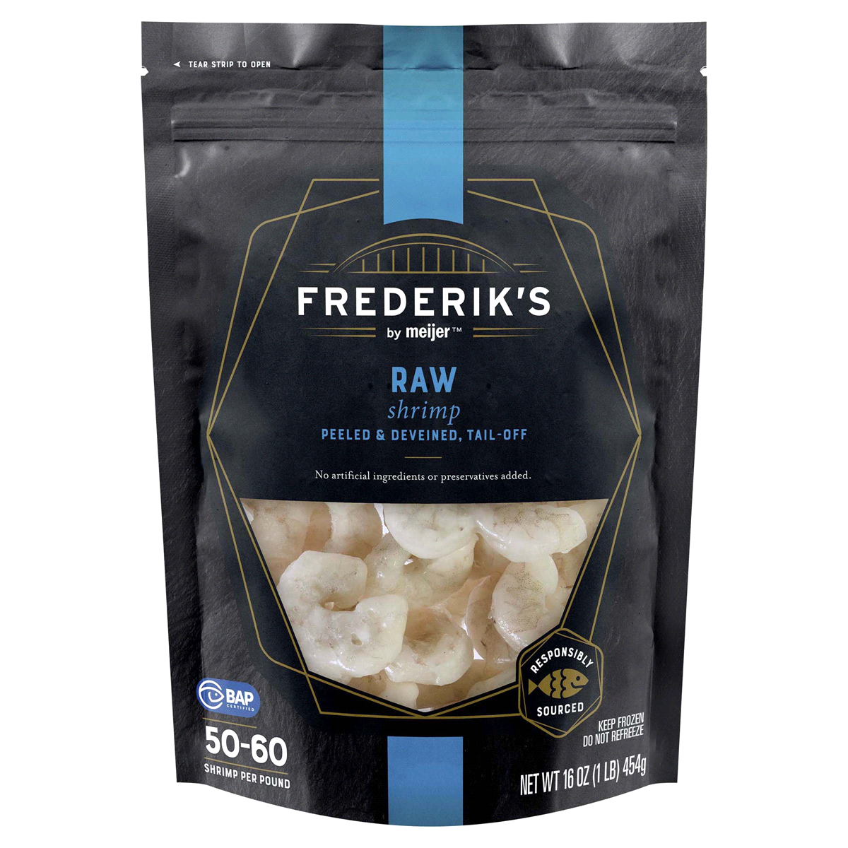 slide 1 of 5, Frederiks by Meijer 50/60 Peeled & Deveined, Tail-Off Raw Shrimp, 16 oz, 16 oz