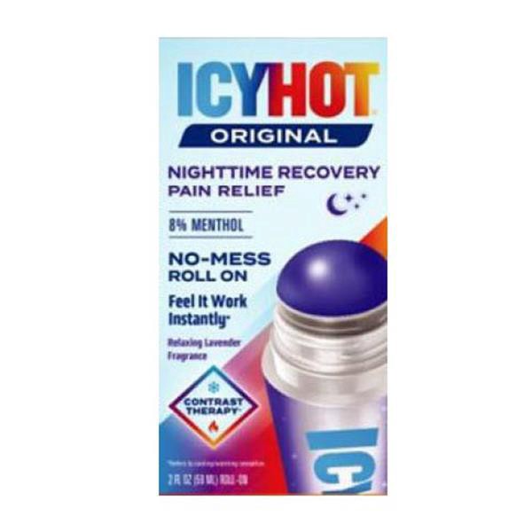 slide 1 of 1, Icy Hot Nighttime Recovery No-Mess Pain Relief With Roll-On Applicator, 8% Menthol For Targeted Relief From Nighttime Aches and Soreness With Relaxing Lavender Scent, 2 Fl. Oz., 2 fl oz