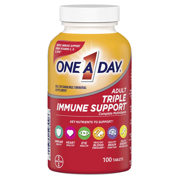 slide 1 of 1, One A Day Adult Triple Immune Support Complete Multivitamin, 100 ct