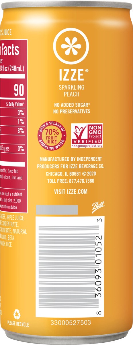 slide 8 of 12, IZZE Sparkling Peach Juice Beverage - 8.4 fl oz, 8.4 fl oz