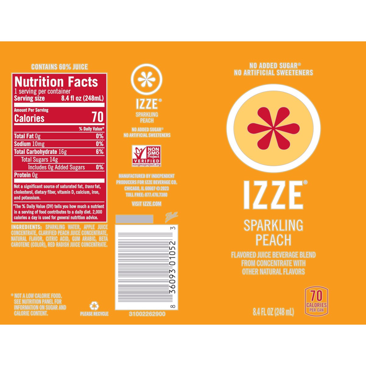 slide 10 of 12, IZZE Sparkling Peach Juice Beverage - 8.4 fl oz, 8.4 fl oz