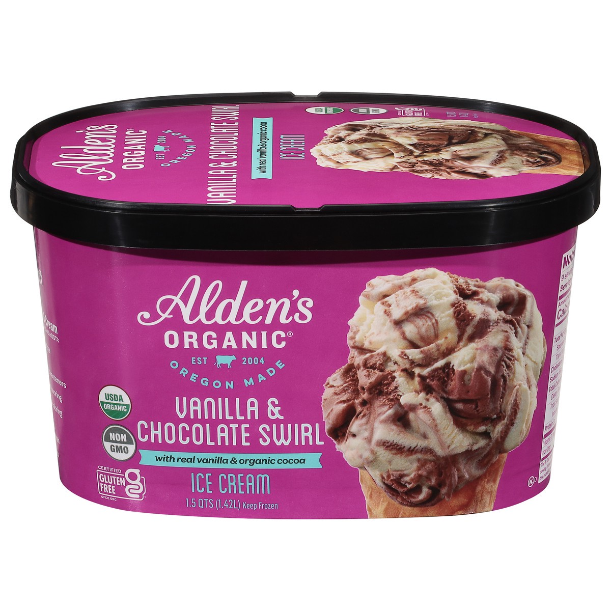 slide 1 of 9, Aldens Organic Vanilla Chocolate Swirl Ice Cream, 48 fl oz