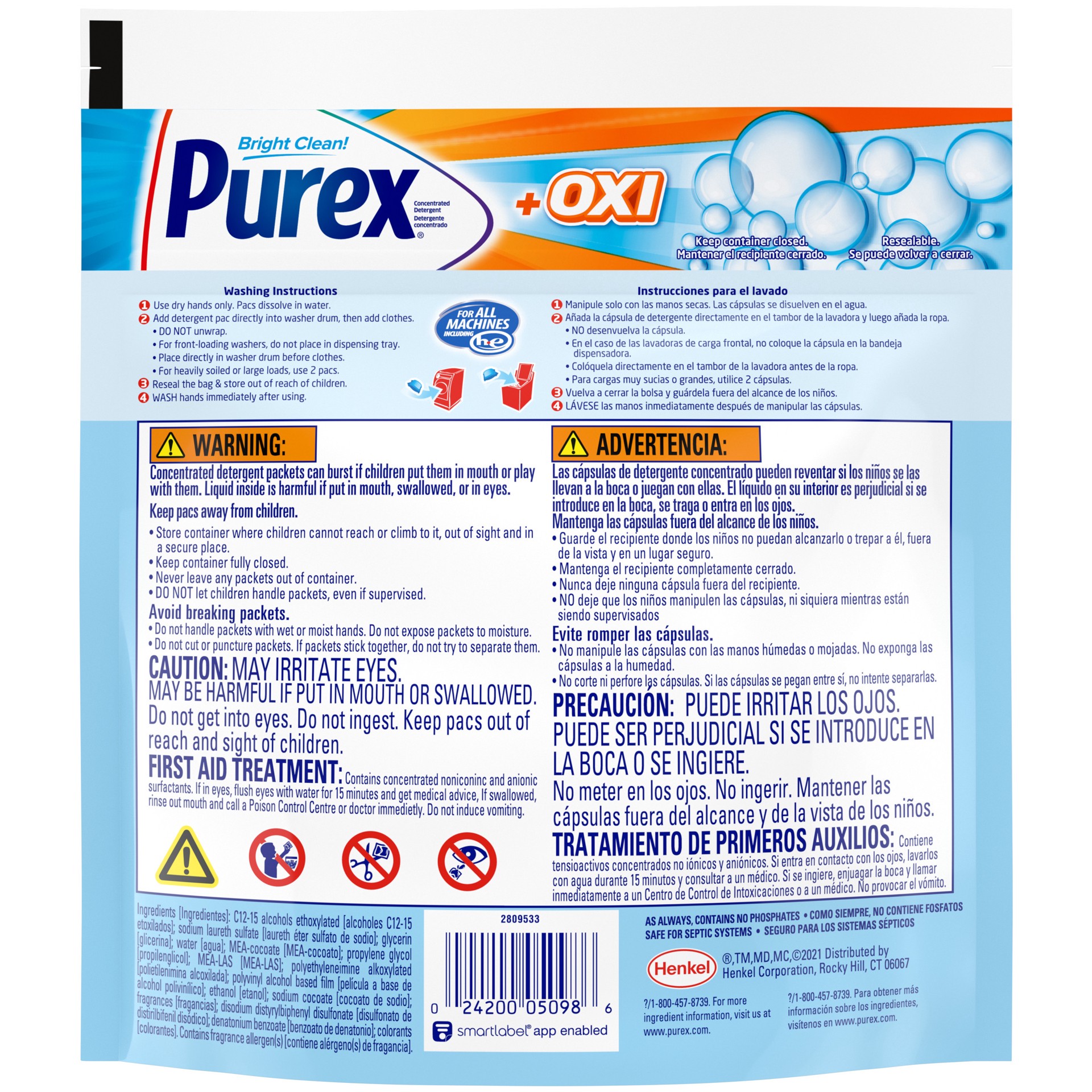 slide 1 of 3, Purex 4-in-1 Plus OXI Laundry Detergent Pacs, Fresh Morning Burst, 17 Loads, 17 ct