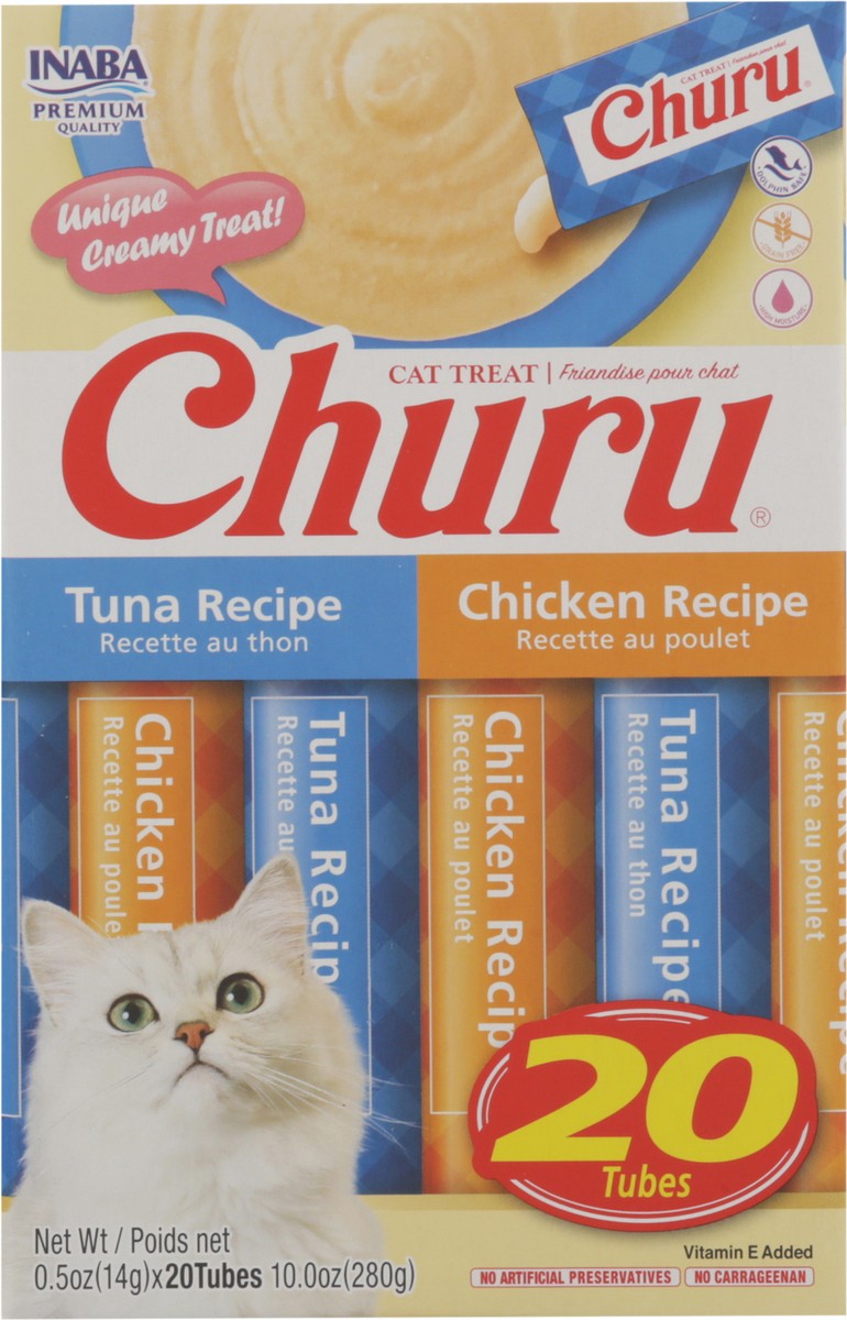 slide 2 of 15, Inaba Churu Cat Treats, Grain-Free Lickable Creamy Purée with Vitamin E, 0.5 Ounces per Tube, 20 Tubes Total, Tuna & Chicken Variety Box, 10 oz