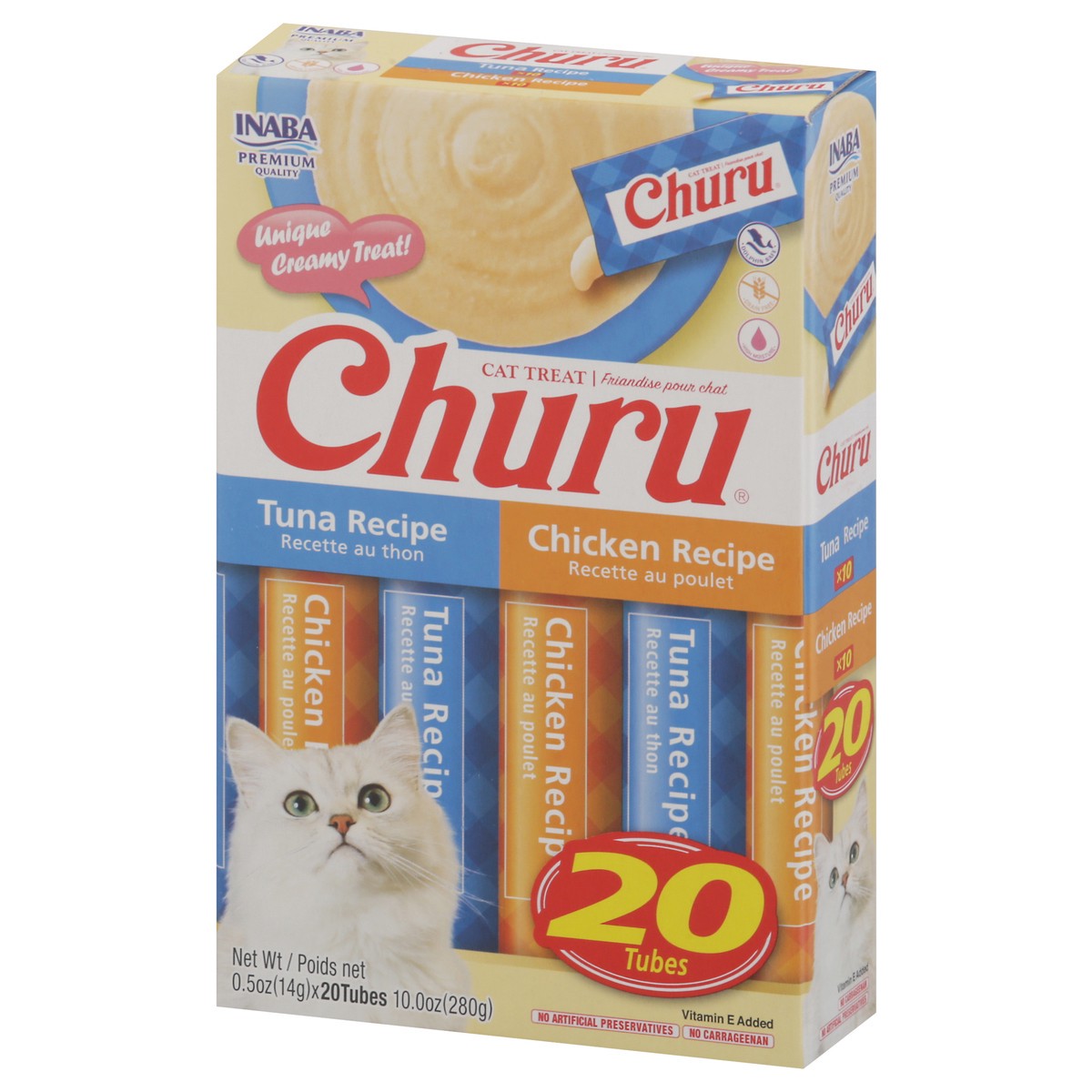 slide 6 of 15, Inaba Churu Cat Treats, Grain-Free Lickable Creamy Purée with Vitamin E, 0.5 Ounces per Tube, 20 Tubes Total, Tuna & Chicken Variety Box, 10 oz