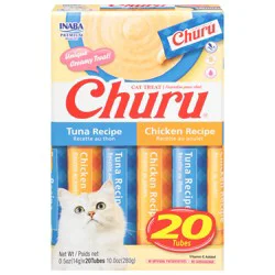 INABA Churu Cat Treats, Grain-Free Lickable Creamy Purée with Vitamin E, 0.5 oz per Tube, 20 Tubes Total, Tuna & Chicken Variety Box