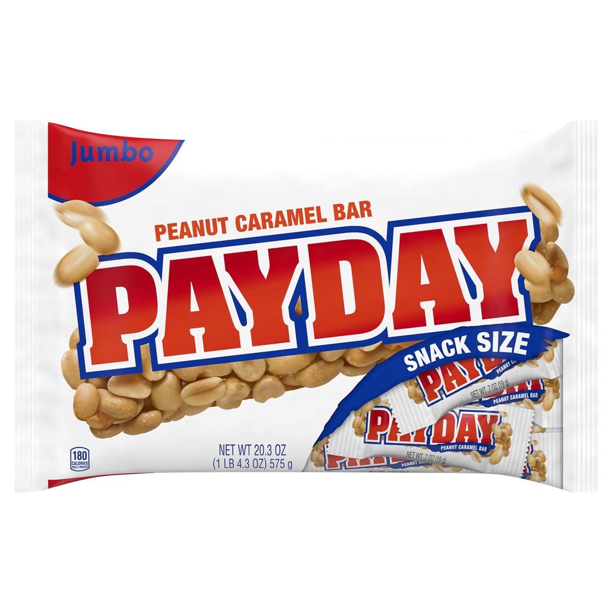 slide 1 of 1, Payday Jumbo Snack Size, 1 ct