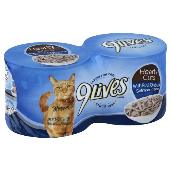 slide 1 of 6, 9Lives Chicken and Salmon Dinner Cat Food, 22 oz