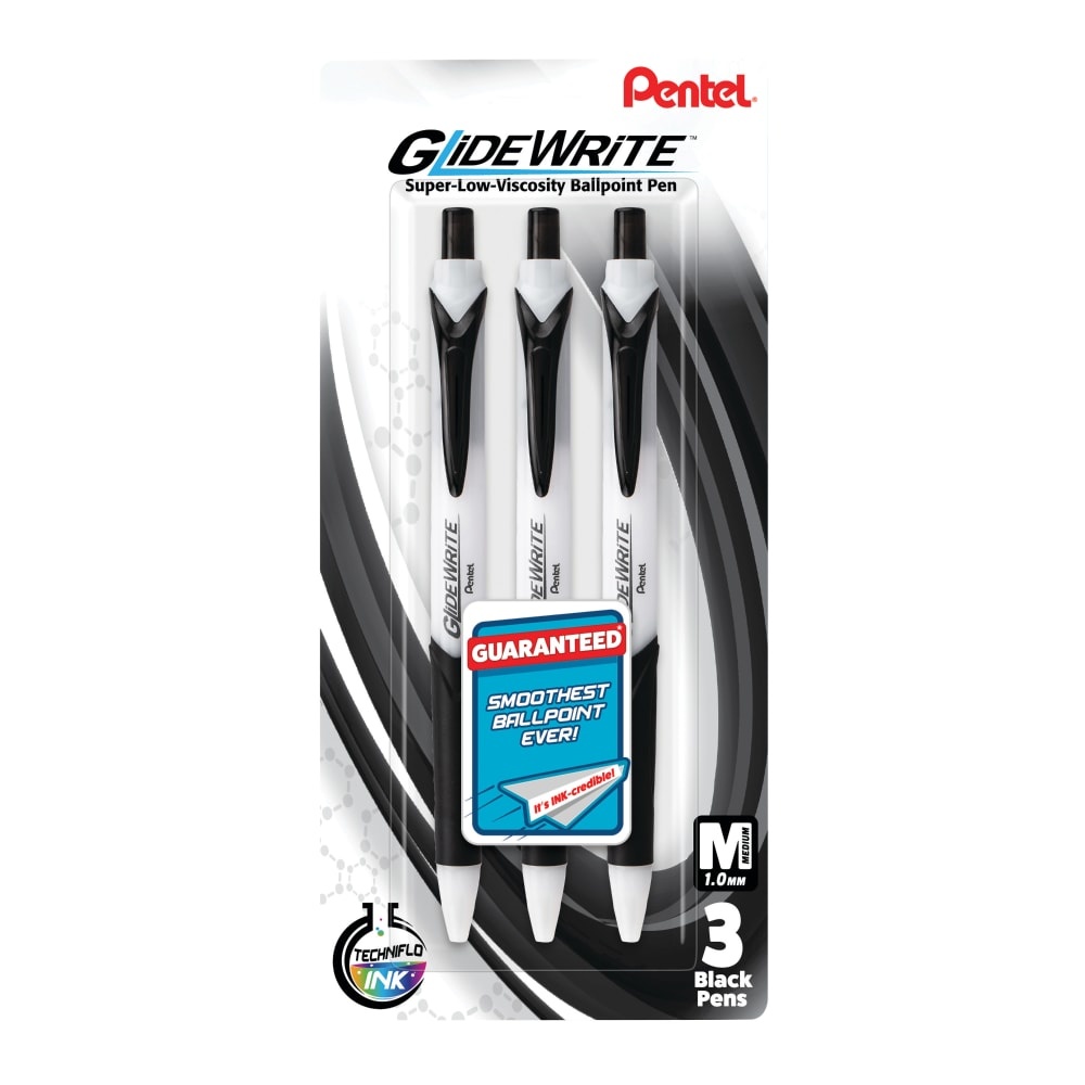 slide 1 of 1, Pentel Glidewrite Super-Low-Viscosity Ballpoint Bens - Black, 3 ct