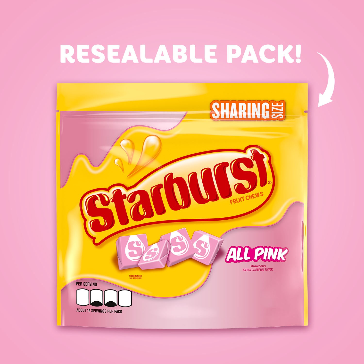 slide 7 of 8, STARBURST All Pink Fruit Chews Chewy Candy, Sharing Size, 15.6 oz Bag, 15.6 oz