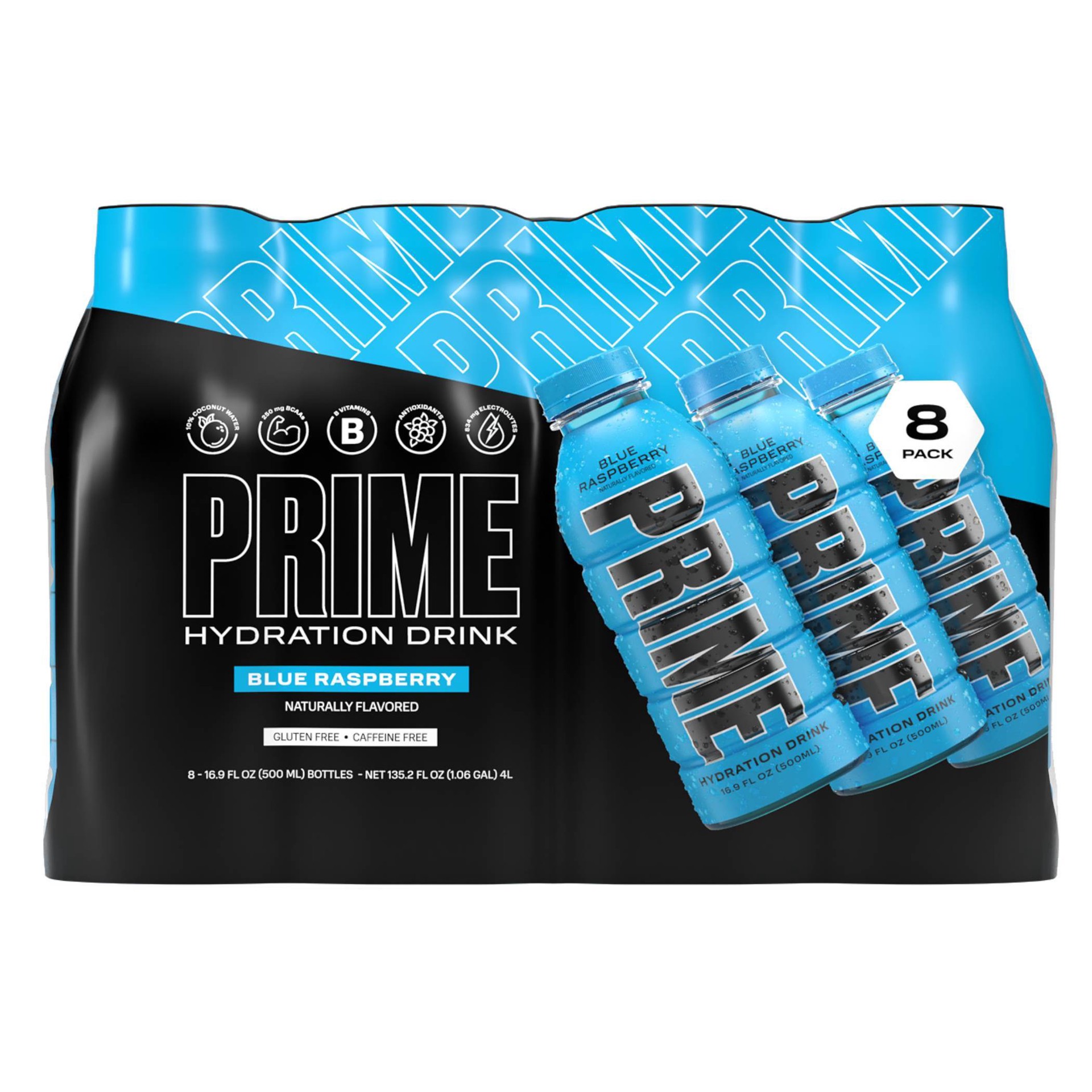 slide 1 of 1, Prime Blue Raspberry Hydration Drink - 16.9 oz, 8 ct