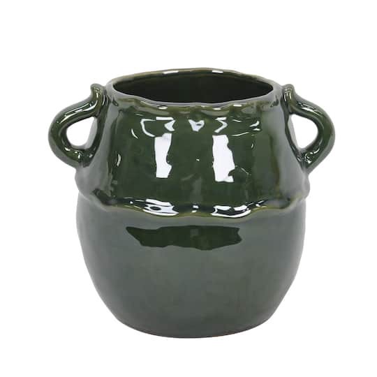 slide 1 of 2, 9" Green Ceramic Pot With Handles By Ashland, 8.26 in x 9.67 in x 6.89 in