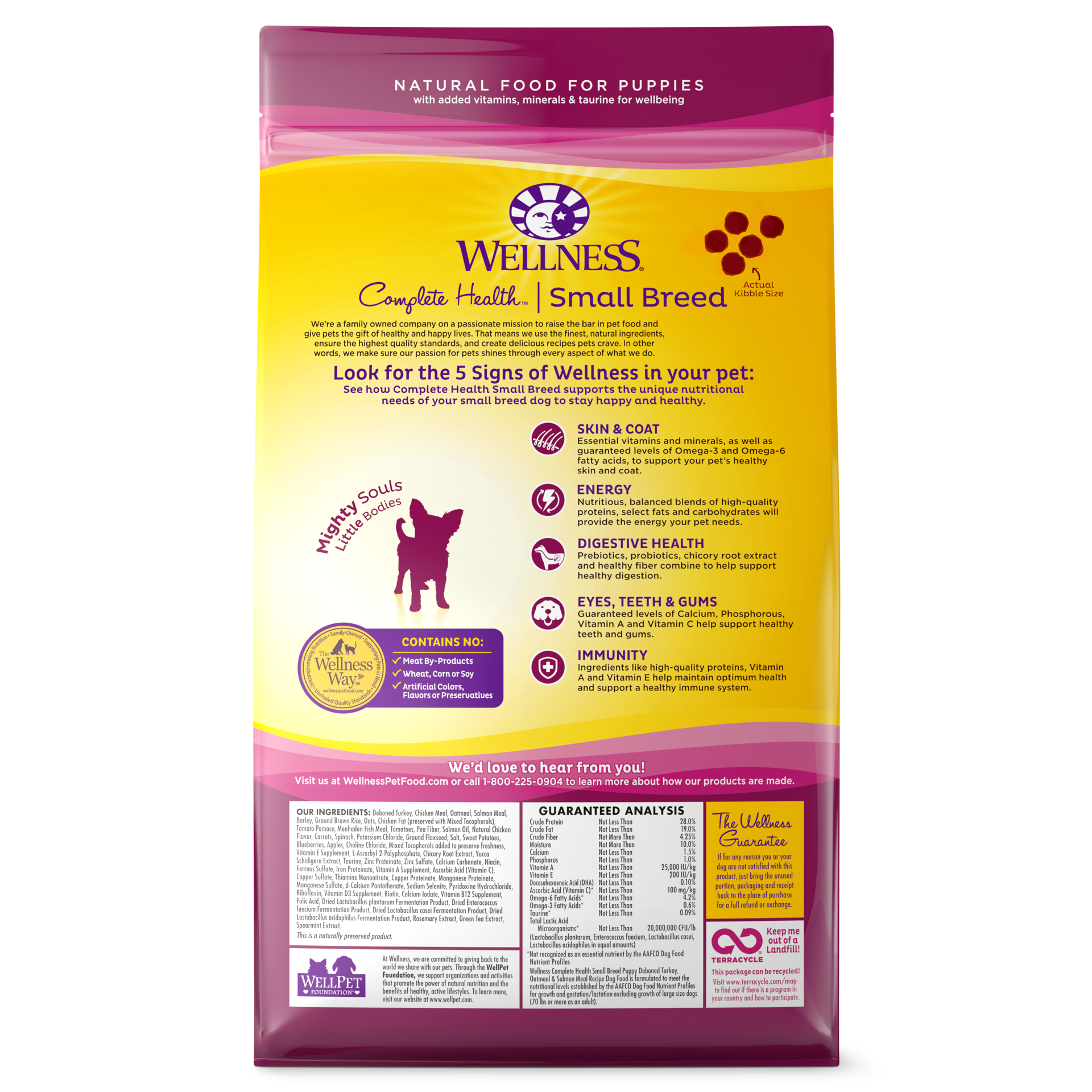 slide 3 of 5, Wellness Complete Health Natural Dry Small Breed Puppy Food, Turkey, Salmon & Oatmeal, 4-Pound Bag, 1 ct