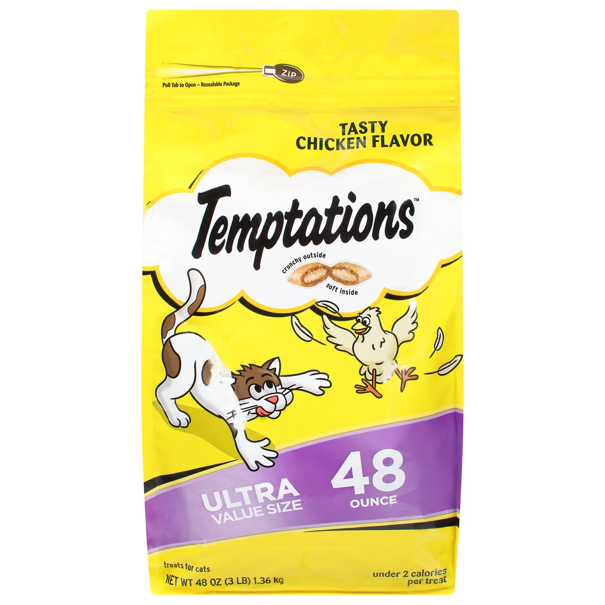 slide 1 of 1, Temptations Classic Crunchy And Soft Cat Treats Tasty Chicken Flavor, 48 oz