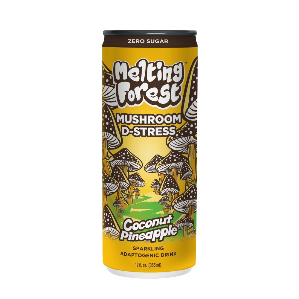 slide 1 of 1, Melting Forest Mushroom D-Stress Coconut Pineapple Sparkling Adaptogenic Drink, 12 fl oz